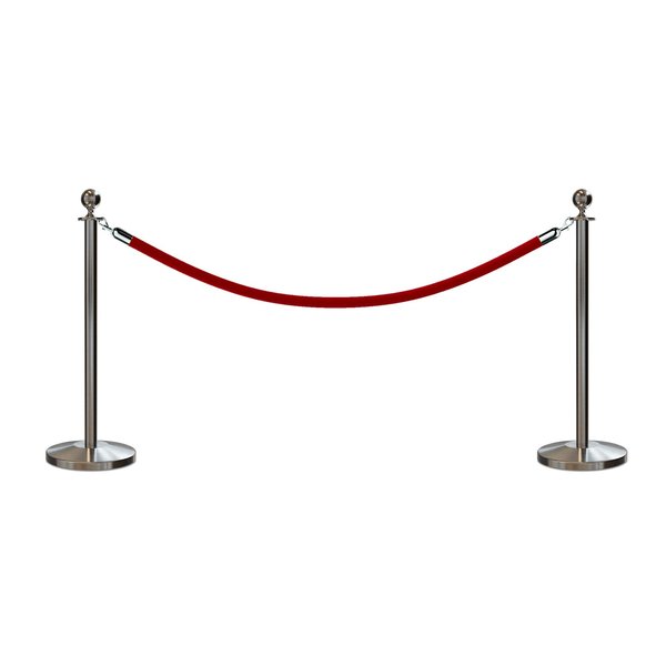 Montour Line Stanchion Post and Rope Kit Sat.Steel, 2 Ball Top1 Red Rope C-Kit-2-SS-BA-1-ER-RD-PS